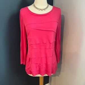Spense Knit Hot Pink Tiered Ruffle Top | Long Sleeve Blouse